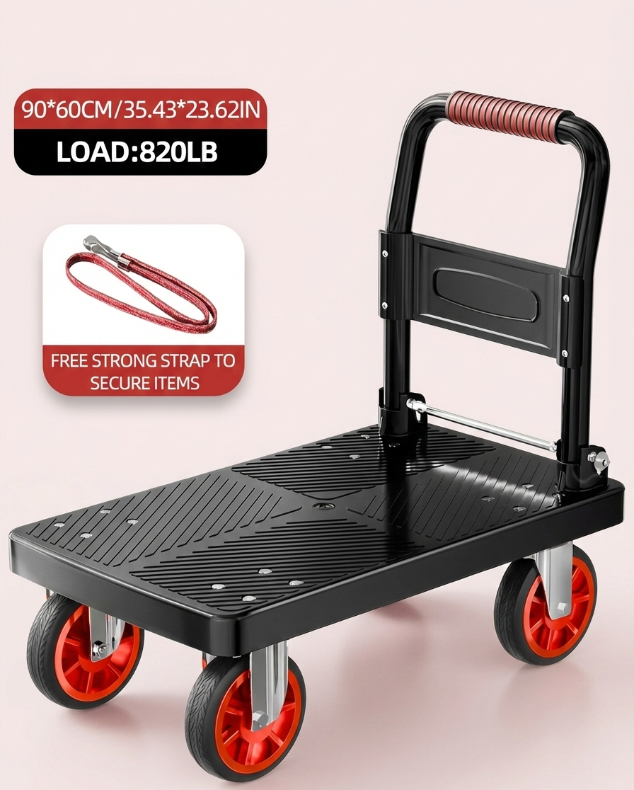 Heavy Duty Folding Platform Cart-350/660/820 lb-Flatbed Hand Truck with Strap