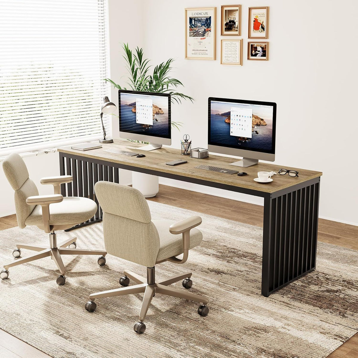 Double Computer Desk For 2 Person, Extra Long Workstation