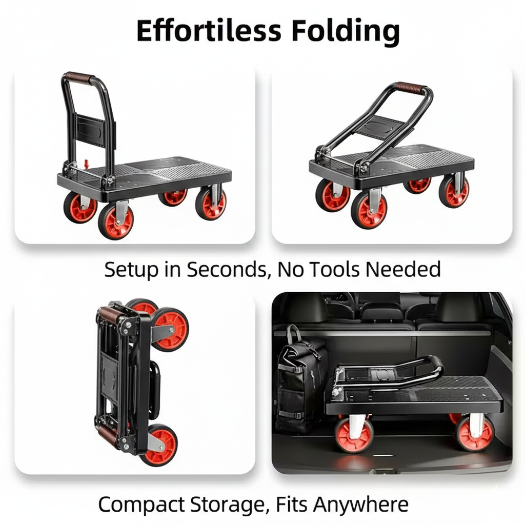 Heavy Duty Folding Platform Cart-350/660/820 lb-Flatbed Hand Truck with Strap